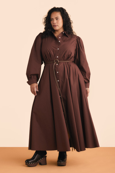 Baloon Sleeve Shirt Dress in Chestnut