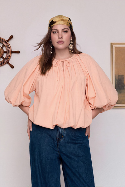 Pirate Puff Blouse in Peach
