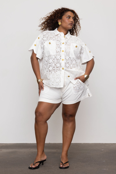 Star Embroidered Shorts in White