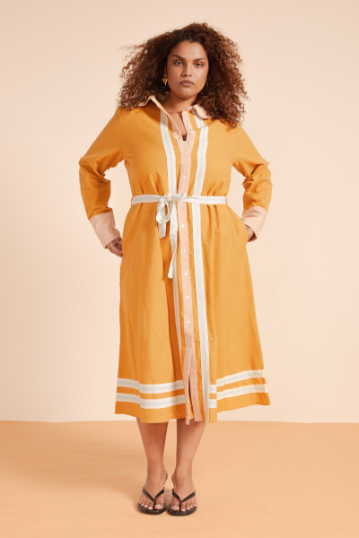 SLIM FIT SHIRT DRESS IN MUSTARD