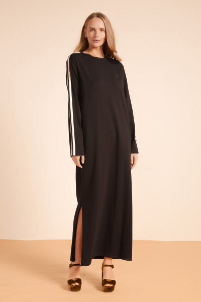 Long Sleeve Column Shirt dress in Black