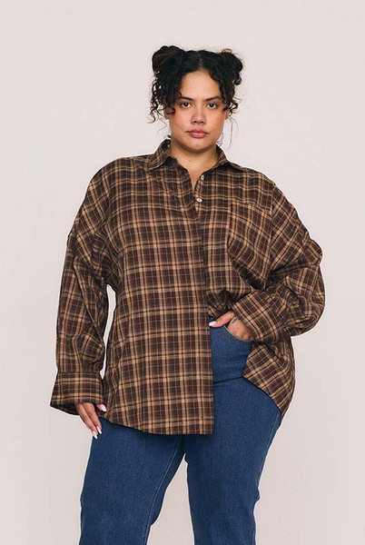 Plaid Oversized Shirt in Brown