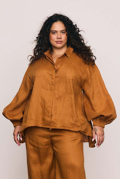 LINEN BILLOW SHIRT IN RUST