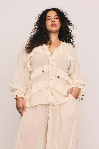 Waterfall Frill Blouse in Cream