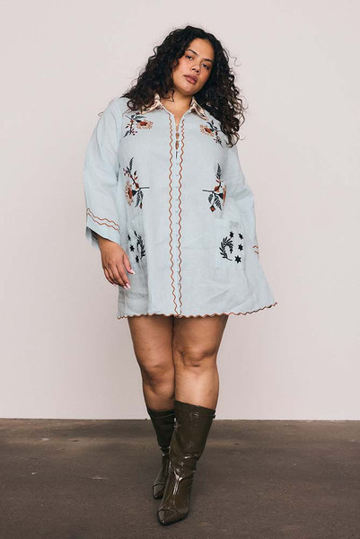 Scallop Edge Mini Dress in Mint Blue