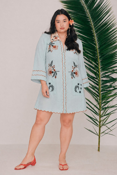 Scallop Edge Mini Dress in Mint Blue