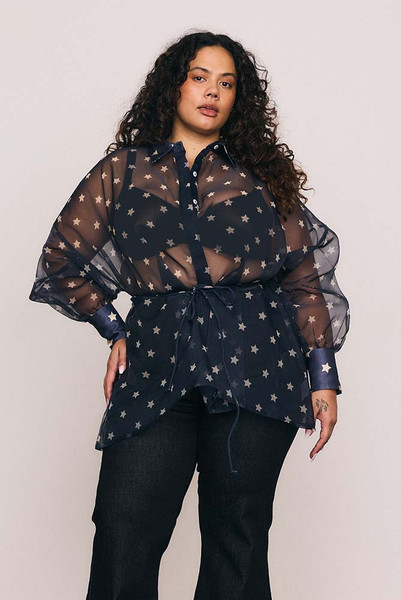 Star Oversized Sheer Shirt in Navy