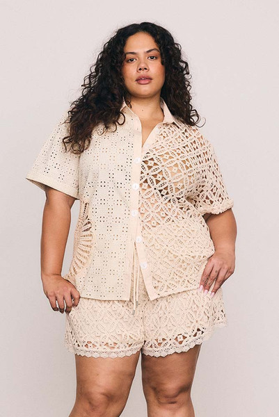 Crochet Spliced Shirt in Ecru