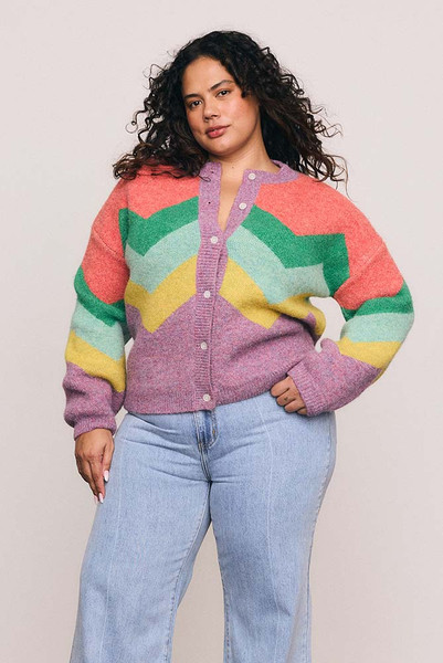 Zig Zag Fluffy Knit Cardi in Spliced