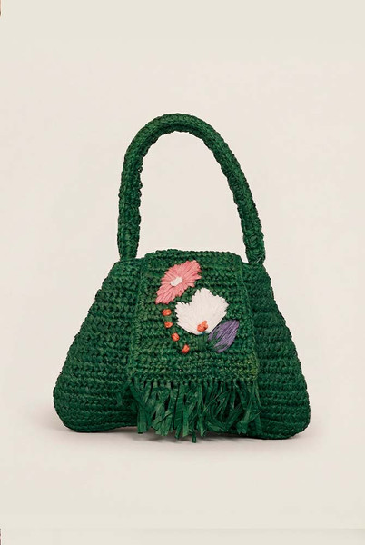 Raffia Floral Mini Bag in Green