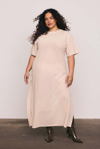 Mesh Tee Dress in Buff