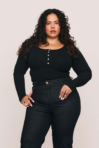 Rib Long Sleeve Basic in Black