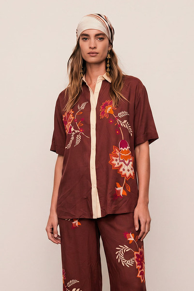Palme Short Sleeve Shirt in Mahogany