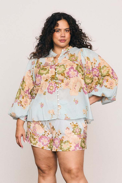 Alma Puff Sleeve Blouse in Blue