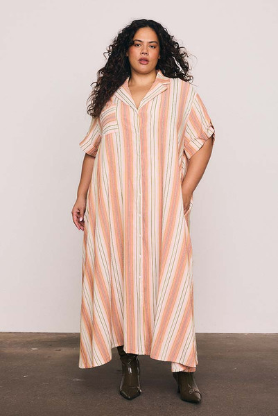 Stripe Swing Shirt Dress in Coral Stripe