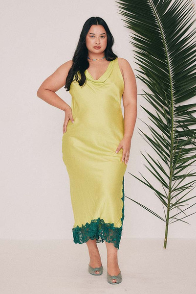 Cowl Neck Applique Slip Dress in Citrus