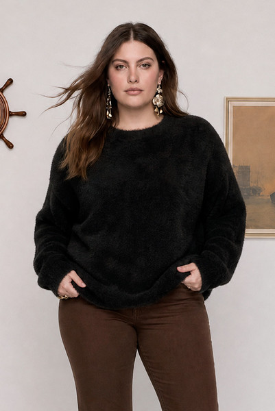 Fluffy Oversized Jumper in Brown