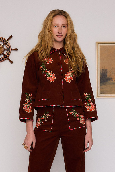 Sadie Embroidered Jacket in Burgundy