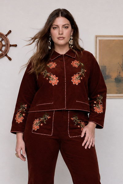 Sadie Embroidered Jacket in Burgundy