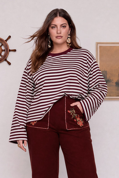 Stripe Long Sleeve Tee in Red Cream Stripe