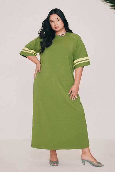 Oversized Ringer T-Shirt Dress in Olive