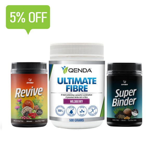 Ultimate Cleanse Pack - Save 5% - SAYBO Revive 150g, Qenda Ultimate Fibre 500g and SAYBO Super Binder 200g