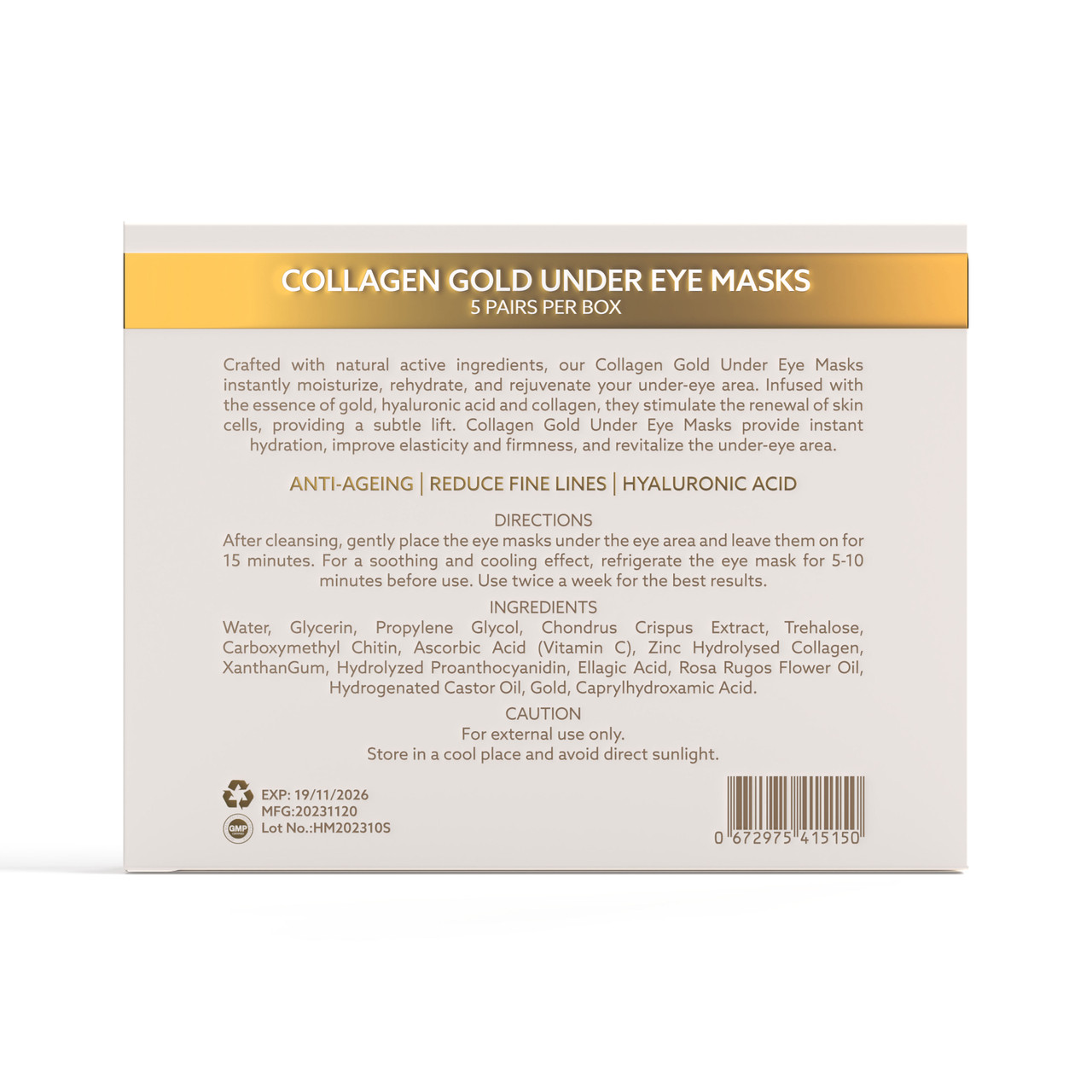TheAgeHack Under Eye Mask - Collagen Gold - 5 Pairs Per Box