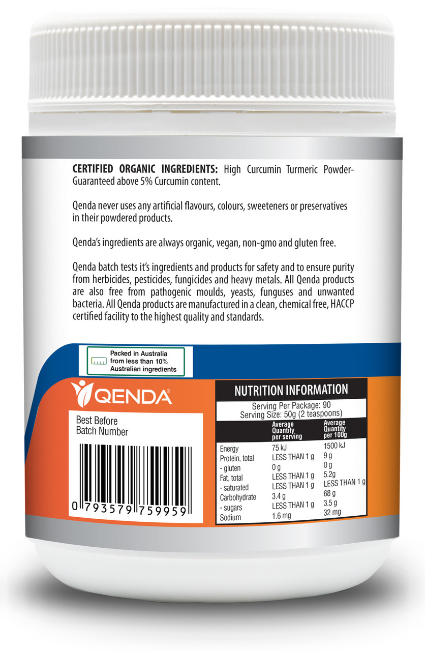 Qenda Ultimate Turmeric 450g - label right side