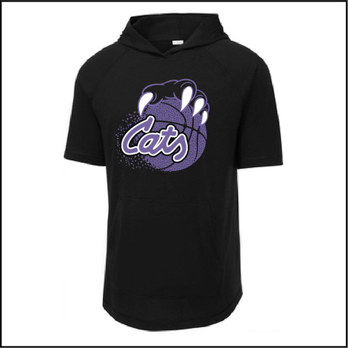 AWest Basketball Adult Triblend Short Sleeve Black Hoodie with Front Pocket