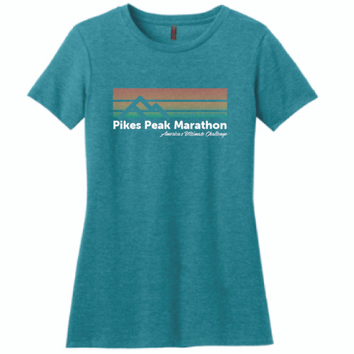 Pikes Peak - Women's Short Sleeve Heather Teal Premium Blend - Marathon Stripe