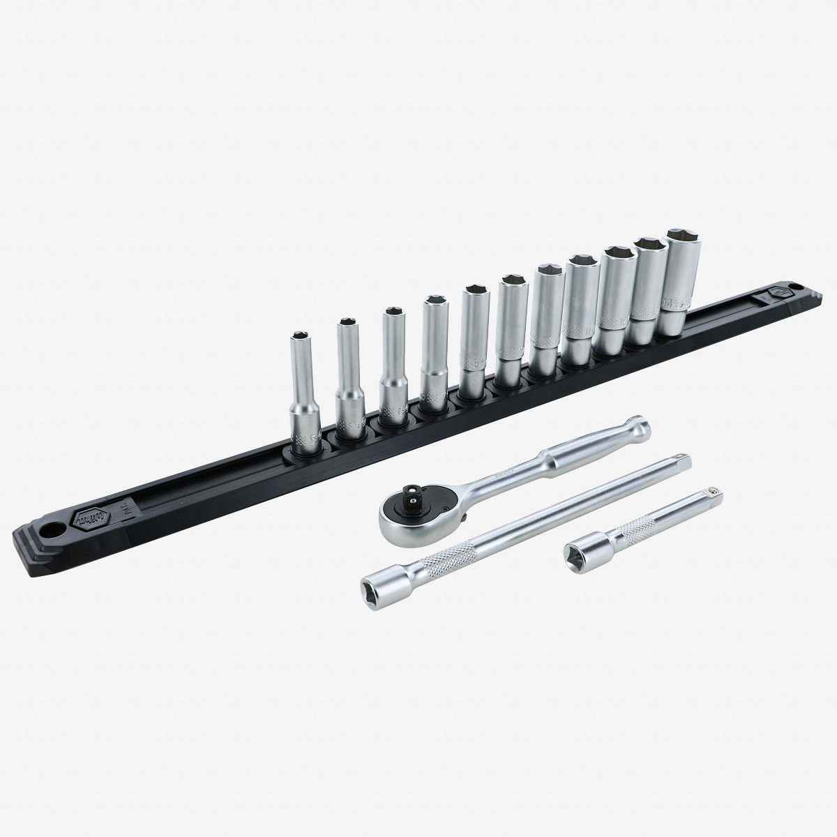 Wiha 33393 Metric Deep Socket Set, 6 Point 1/4" Drive with Ratchet
