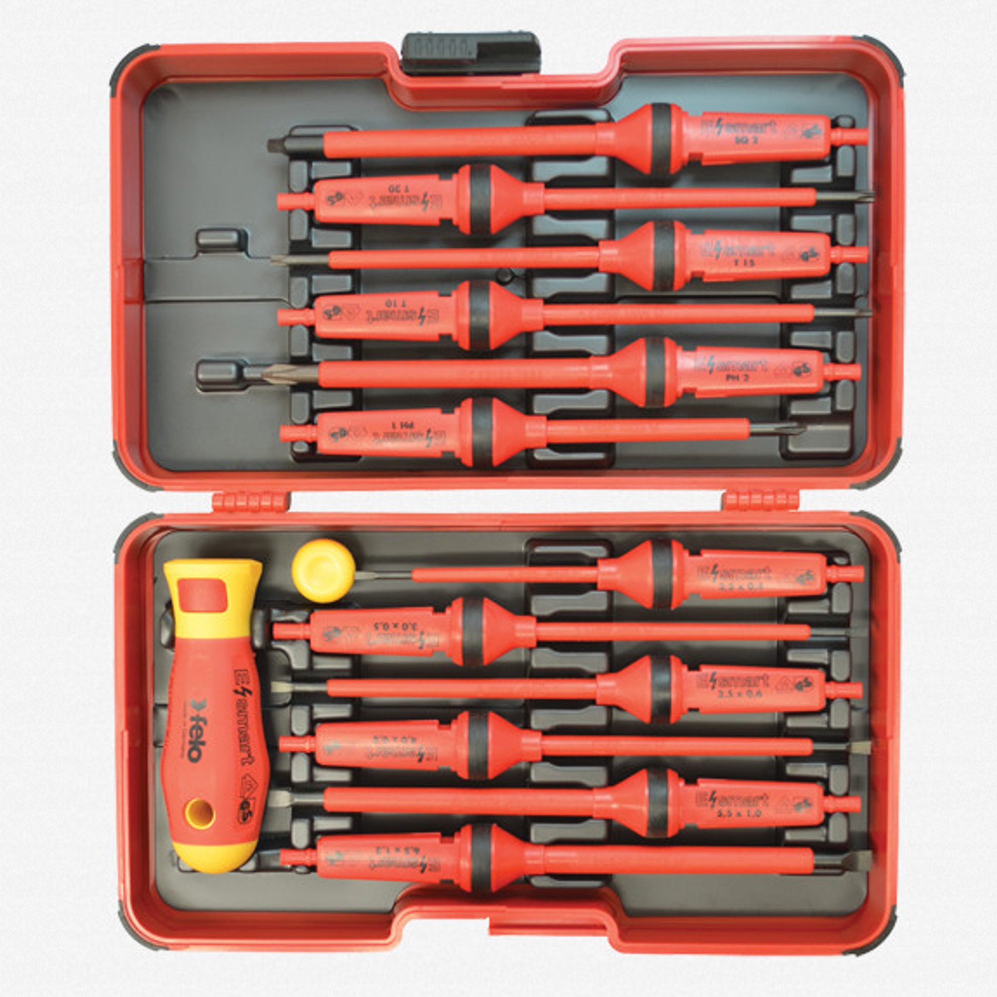 Felo 53439 E-Smart 14 piece Square 2 Set - Slotted, Phillips, Square, Torx Tip Insulated Blades with 2 Handles - KC Tool