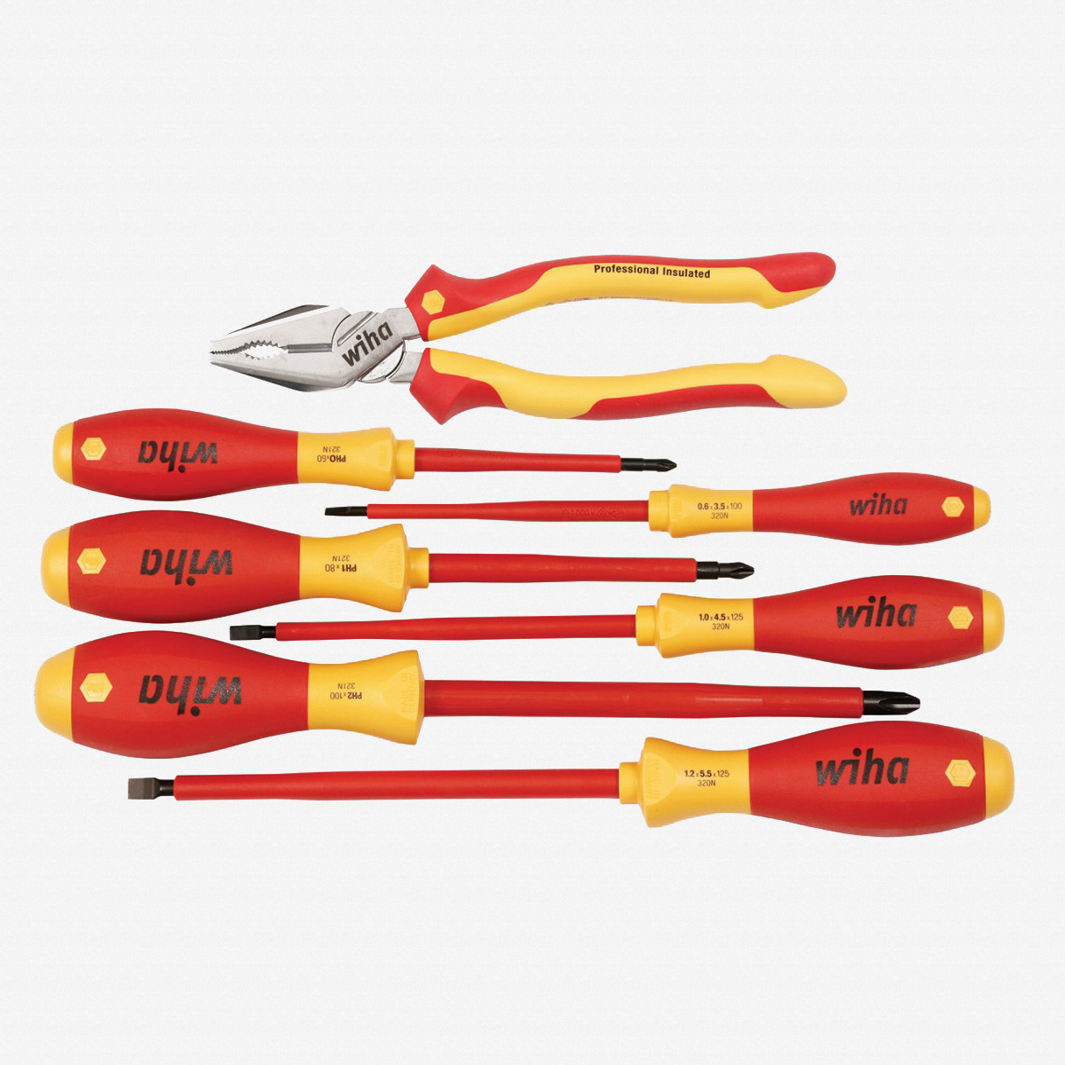 Wiha 32858 Insulated Lineman's Pliers & Slotted/Phillips 7 Piece Screwdriver Set