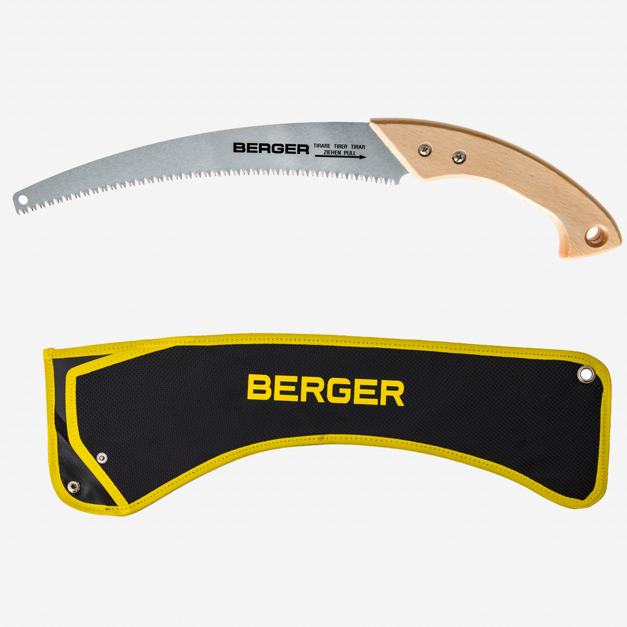 Berger Curved Blade Pruning Saw with Sheath, Wood Handle, 13