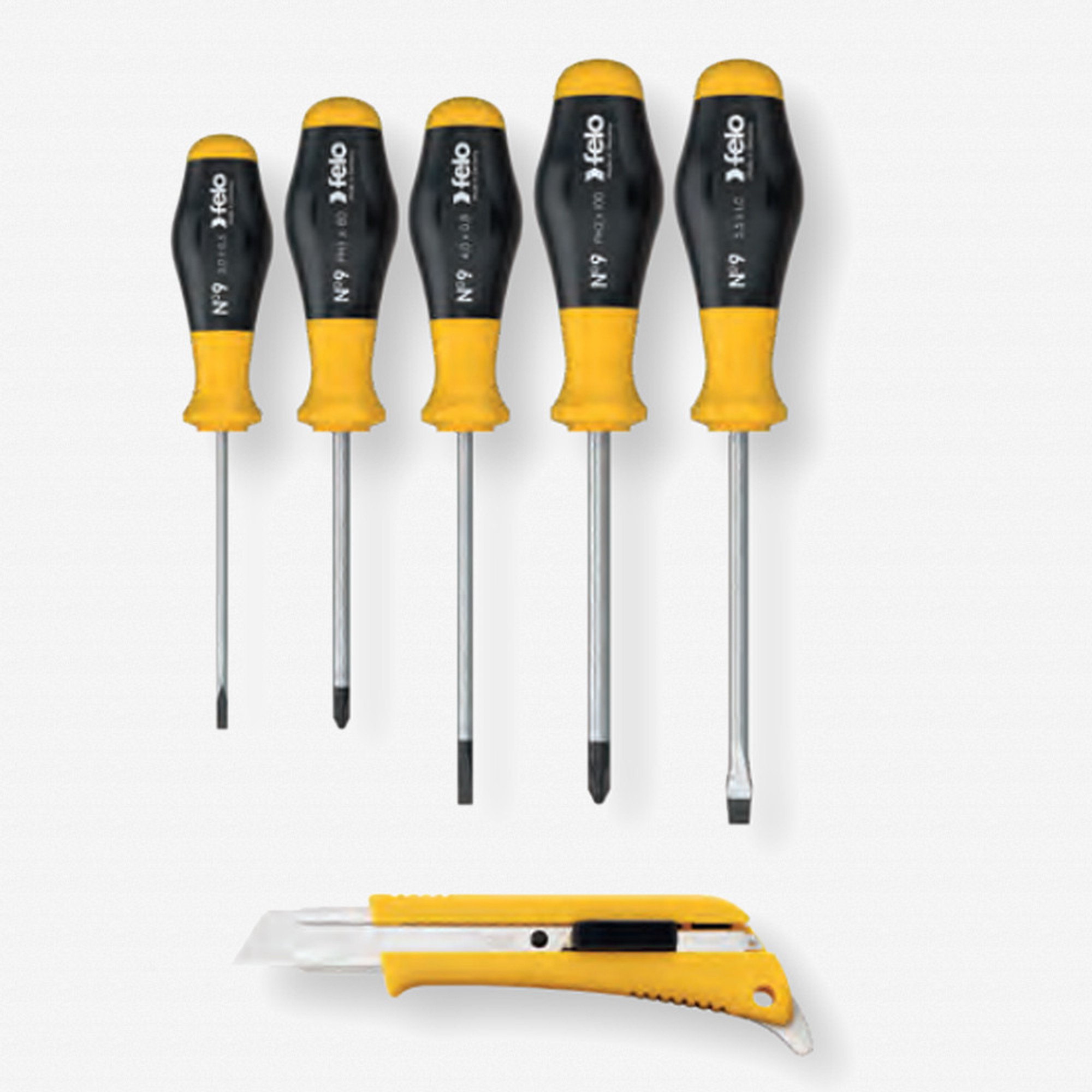 Felo No. 9 Slotted/Phillips Screwdriver Set with OLFA Cutter, 6 Pieces