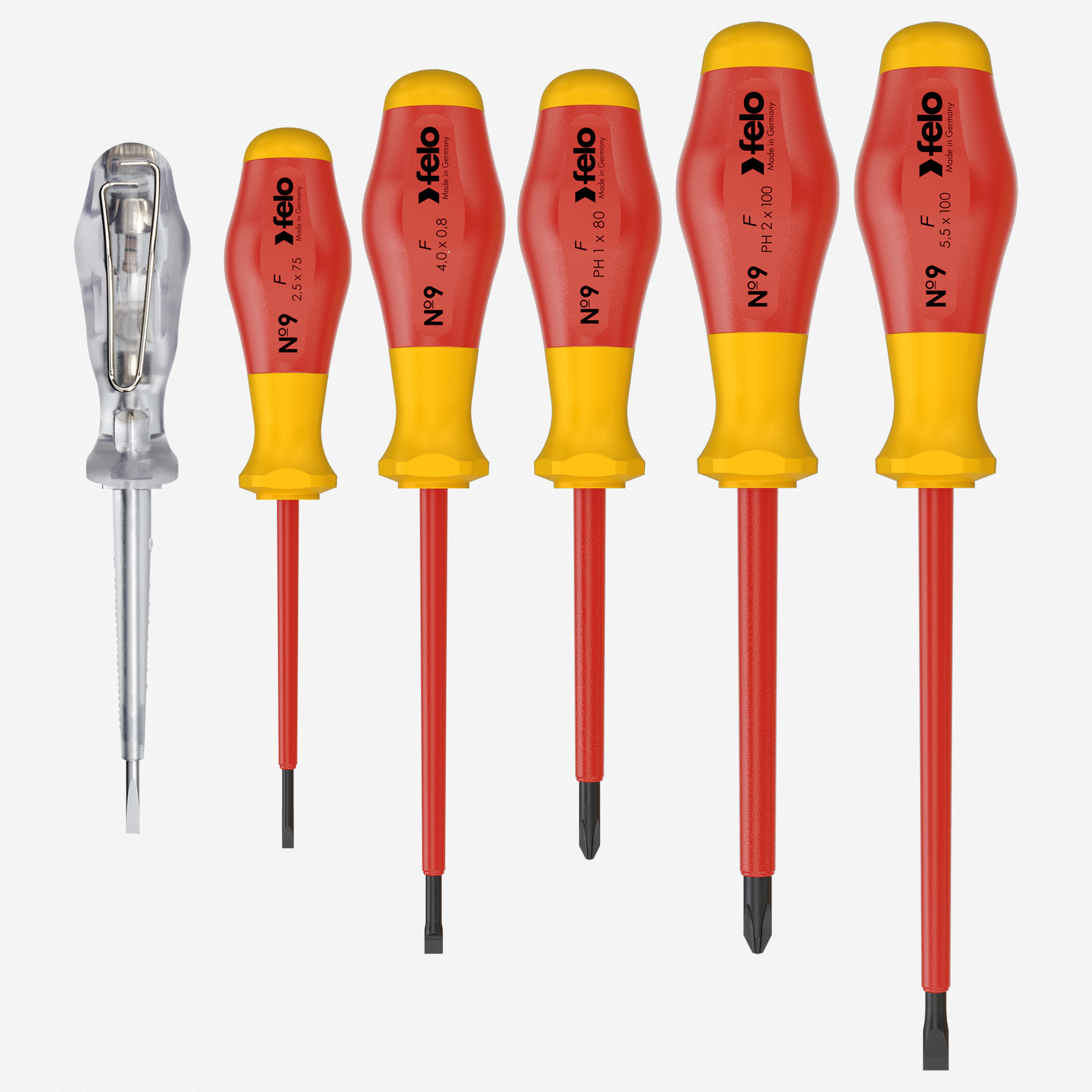 Felo VDE Insulated No. 9 Slotted/Phillips Screwdriver Set, 6