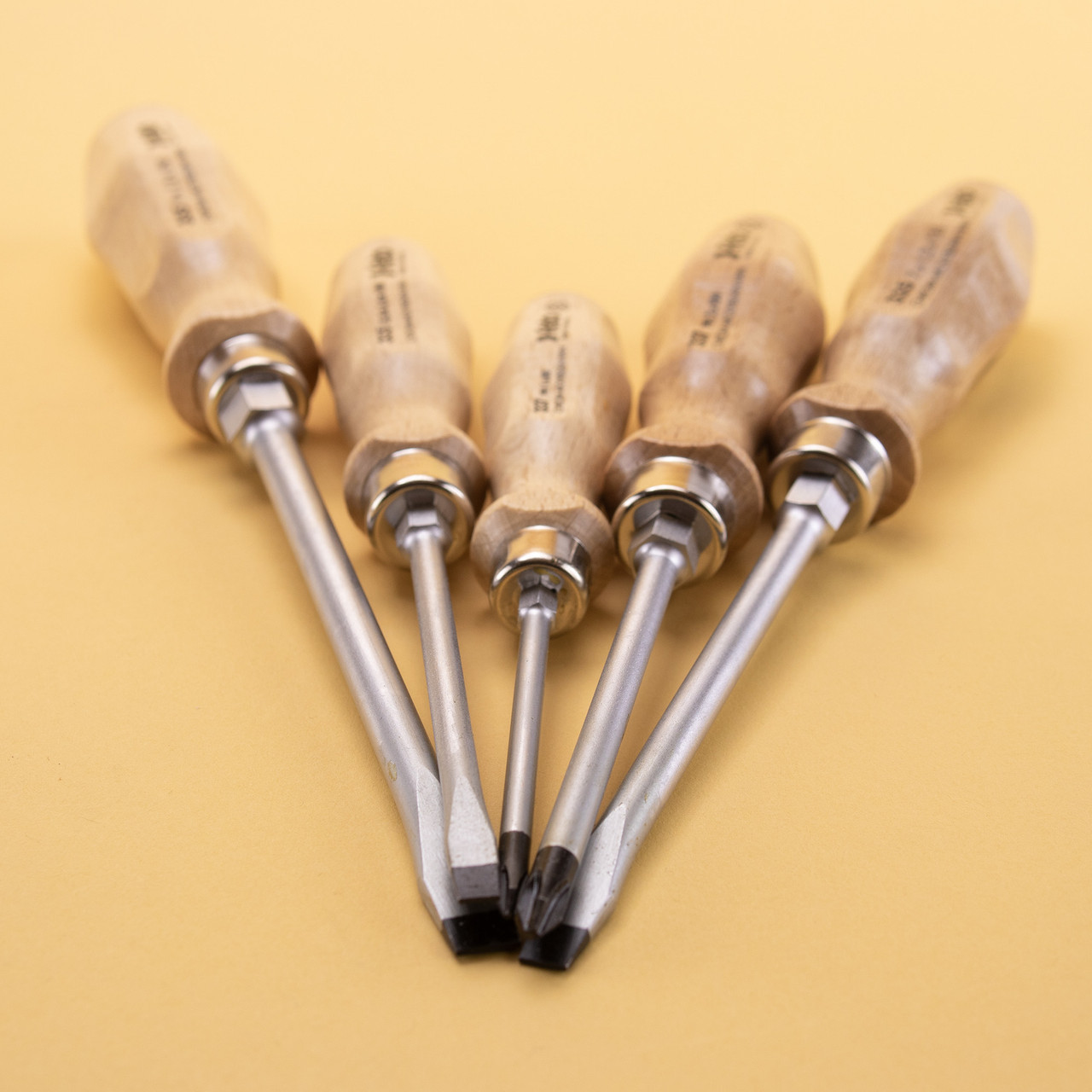 Felo Wood Handle Slotted & Phillips Screwdriver Set, 5 Pieces