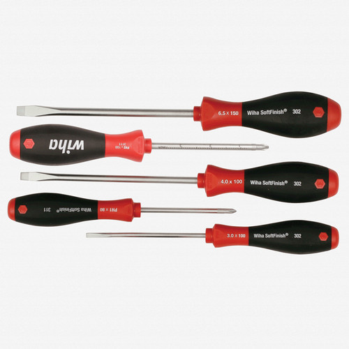 Wiha 30295 SoftFinish Slotted and Phillips Screwdriver Set, 5 Pieces - KC Tool