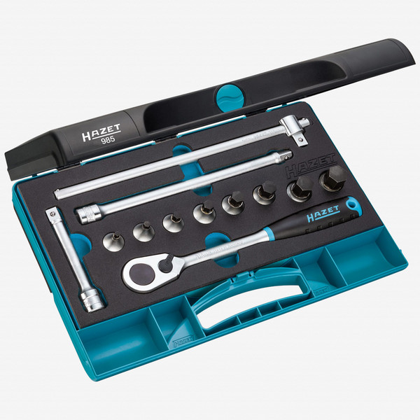 Hazet 985 12 Pc 1/2" Hex Metric Screwdriver Socket Set - Extra Short Design - KC Tool