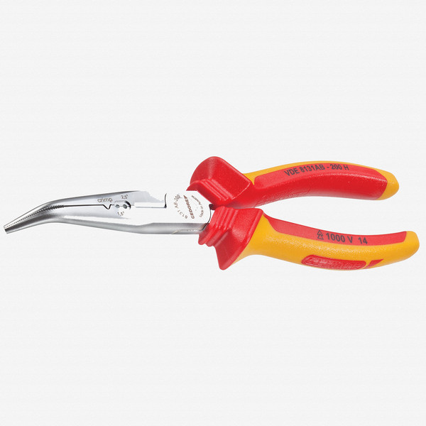 Gedore VDE 8131 AB-200 H VDE Bent nose telephone pliers with VDE insulating sleeves 200 mm - KC Tool