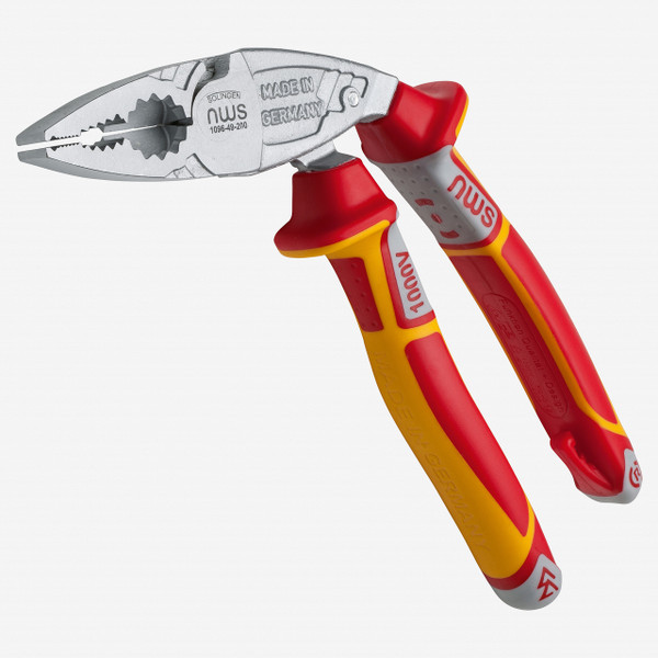 NWS 1096-49-VDE-200 8" Ergonomic High Leverage Combination Pliers ErgoCombi VDE - Matte Chromium - SoftGripp - KC Tool