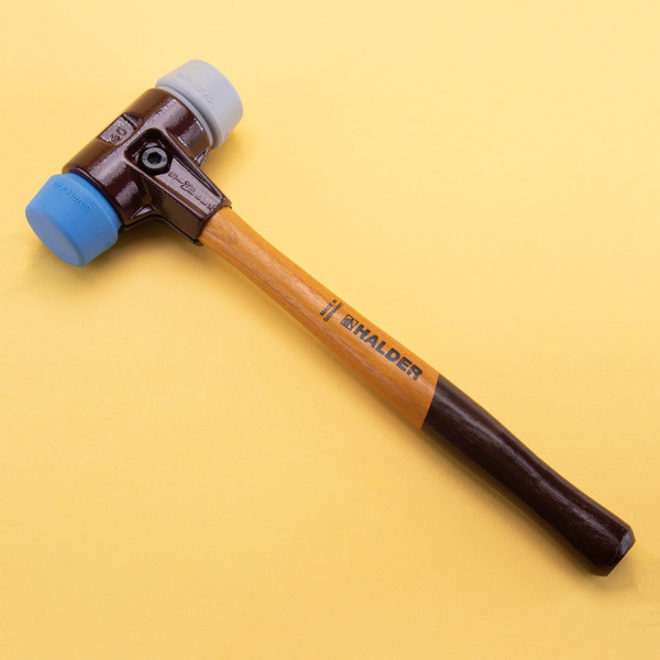Halder Simplex Mallet with Soft Blue Rubber/Grey Rubber Inserts and Cast Iron Housing, 1.57" / 21.87 oz. - KC Tool