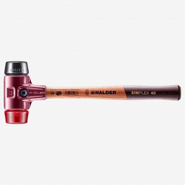 Halder Simplex Mallet with Black Rubber/Red Plastic Inserts and Cast Iron Housing, 1.57" / 22.58 oz. - KC Tool