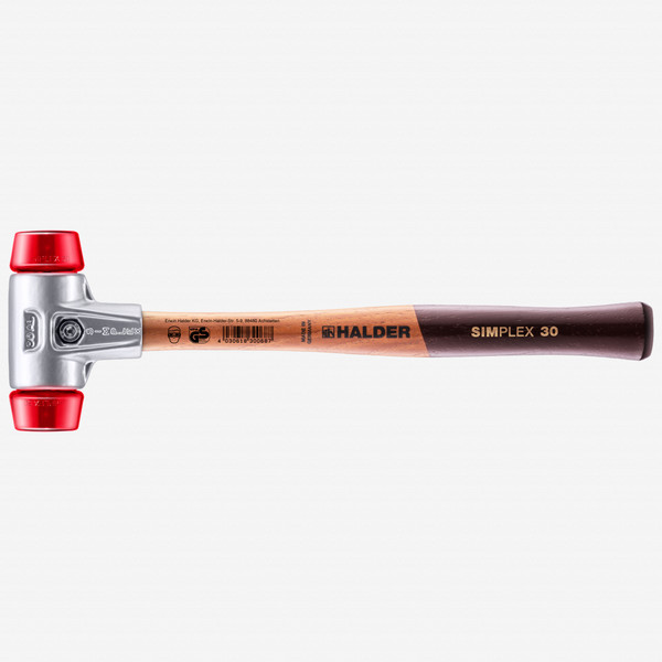 Halder Simplex Mallet with Red Acetate Plastic Inserts and Lightweight Aluminum Housing, 1.18" / 7.23 oz. - KC Tool