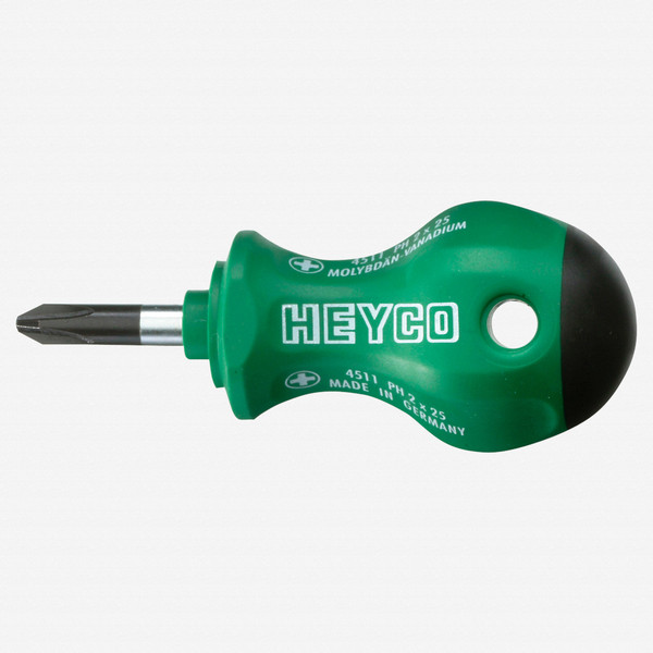 Heyco 5120002 Pozidriv Stubby Screwdriver with 2K Handle, #2 - KC Tool