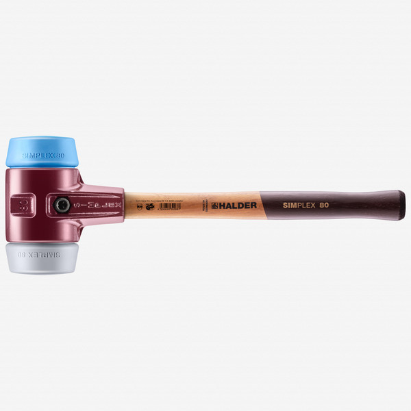 Halder Simplex Mallet with Soft Blue Rubber/Grey Rubber Inserts and Cast Iron Housing, 3.15" / 97.36 oz. - KC Tool