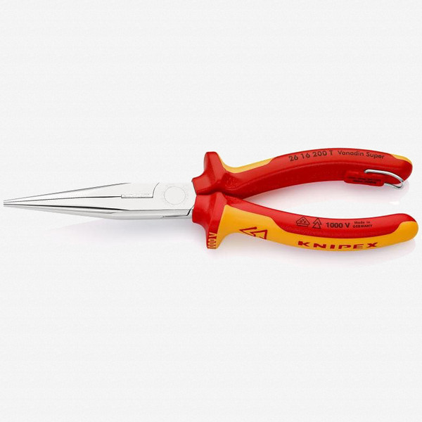 Knipex 26 22 200 T BKA Knipex Angled Long Nose Pliers w/ Cutter - Tethered Attachment