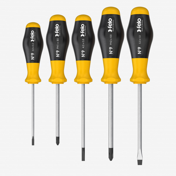 Felo Wood Handle Slotted & Phillips Screwdriver Set, 5 Pieces