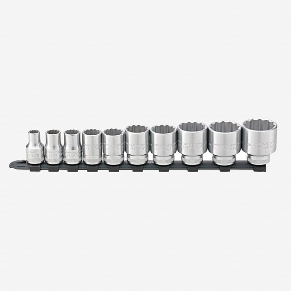 Stahlwille 12918/10-50 Outside Hex Socket Set on Plastic Socket Strip, Metric, 1/2" Drive, 10-32mm, 11 Pieces - KC Tool