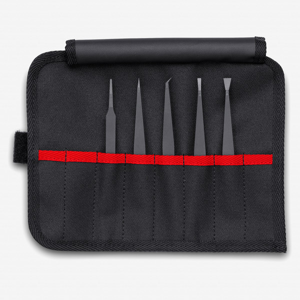 Knipex Stainless Steel Tweezer Set in Tool Roll, 5 Pieces | Knipex